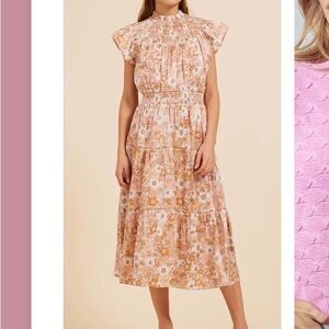 Moodie Rose Floral Smocked Midi Dress